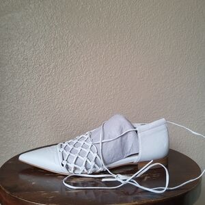 Napoleoni Pointed Toe Half-Woven White Leather Sandals (Size 39 / US 8.5) NWT